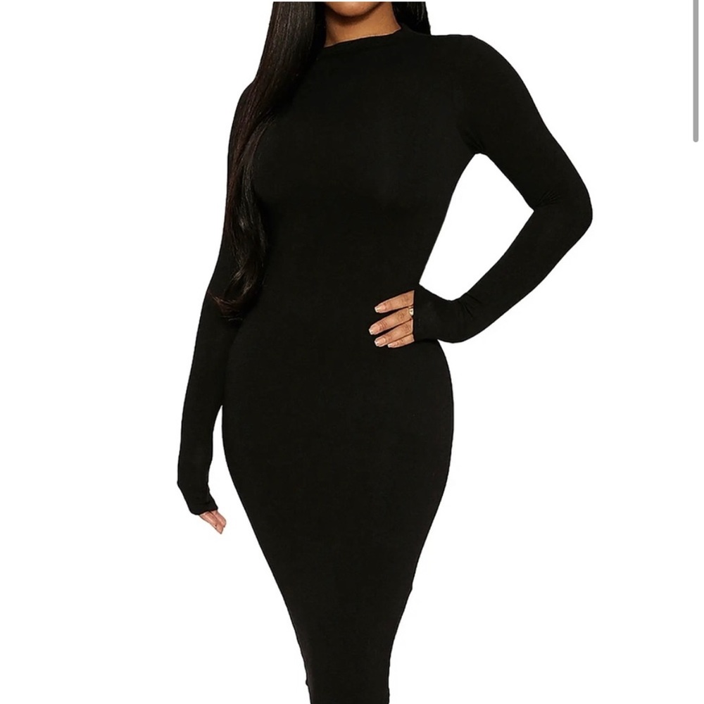 Naked Wardrobe Long Sleeve Midi Dress